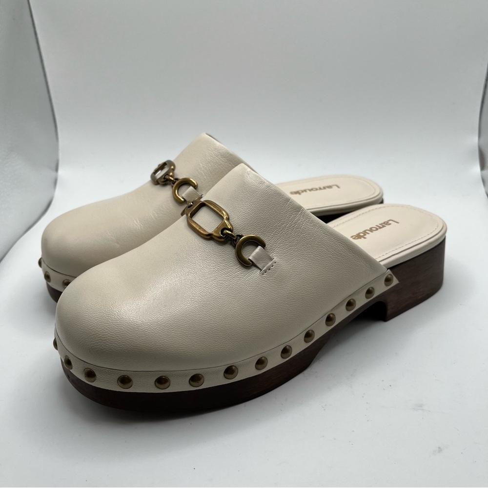 NWOB Larroude Women's Zuzi Bit Mule - Ivory - Mules size 6.5 wood heel